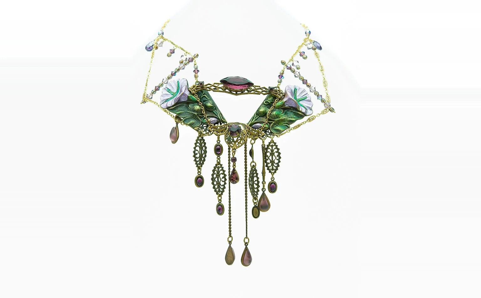 Enamel and crystal collar necklace in an art nouveau style 