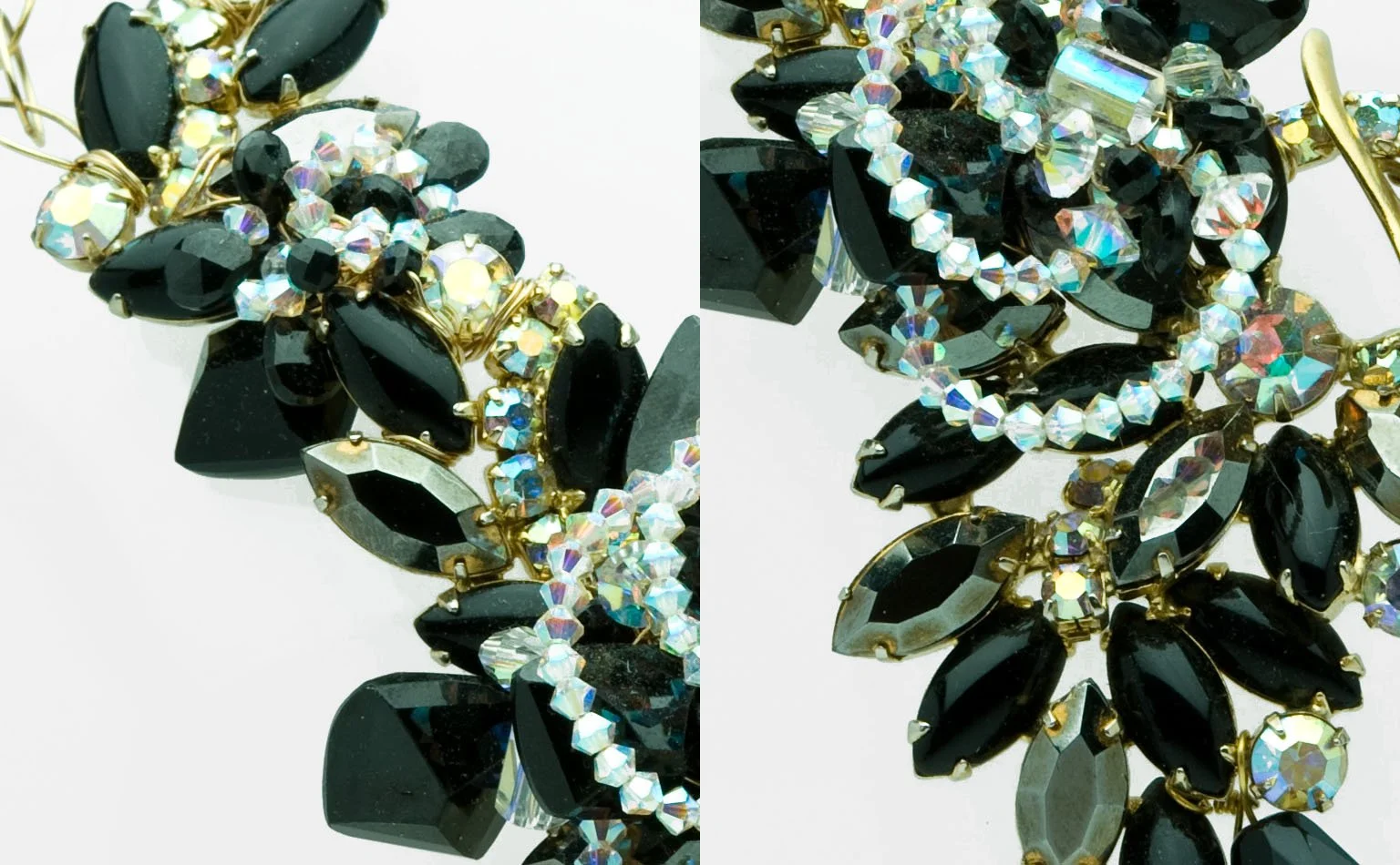 Black jet and crystal necklace shown from two angles