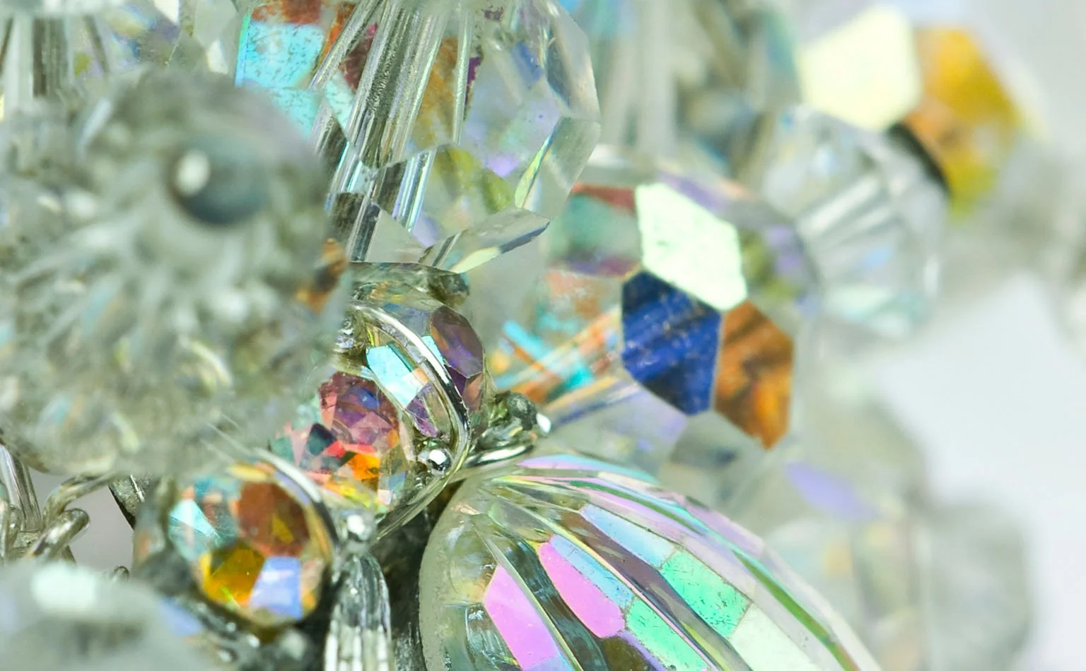 Detail of iridescent aurora borealis crystal beading 