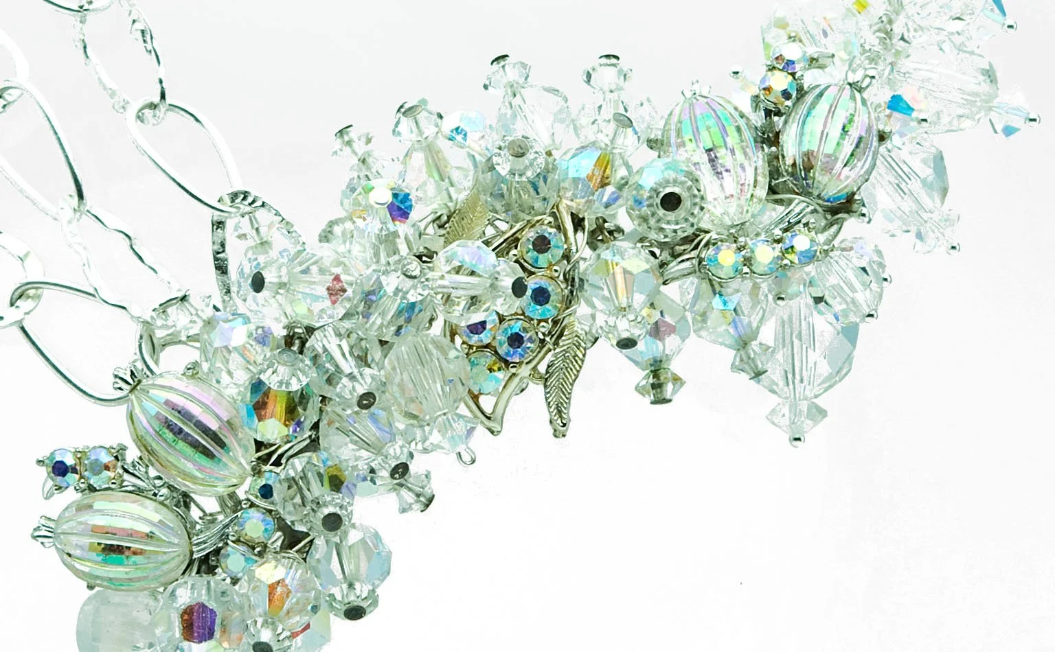  Iridescent crystal cluster necklace on fine silver-tone wire