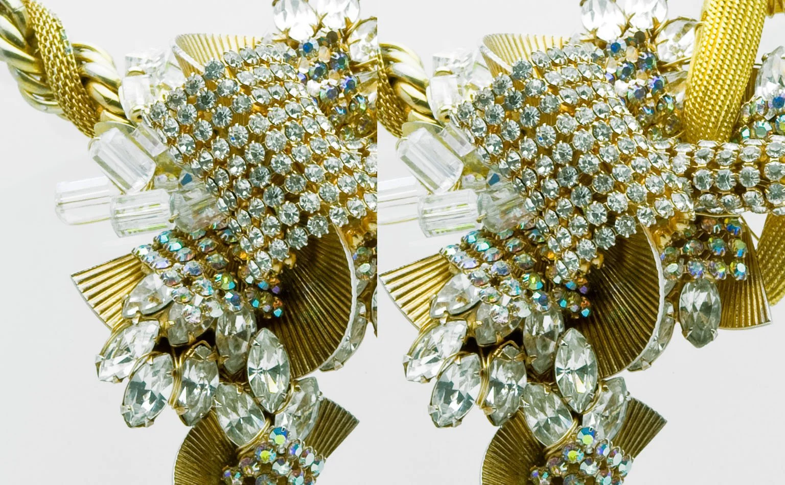 Rhinestone and gold mesh panels shown as a matched pair 