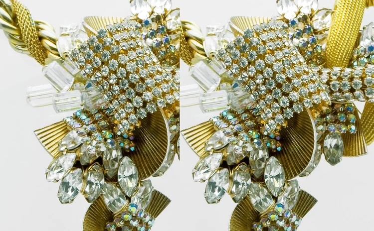 Rhinestone and gold mesh panels shown as a matched pair