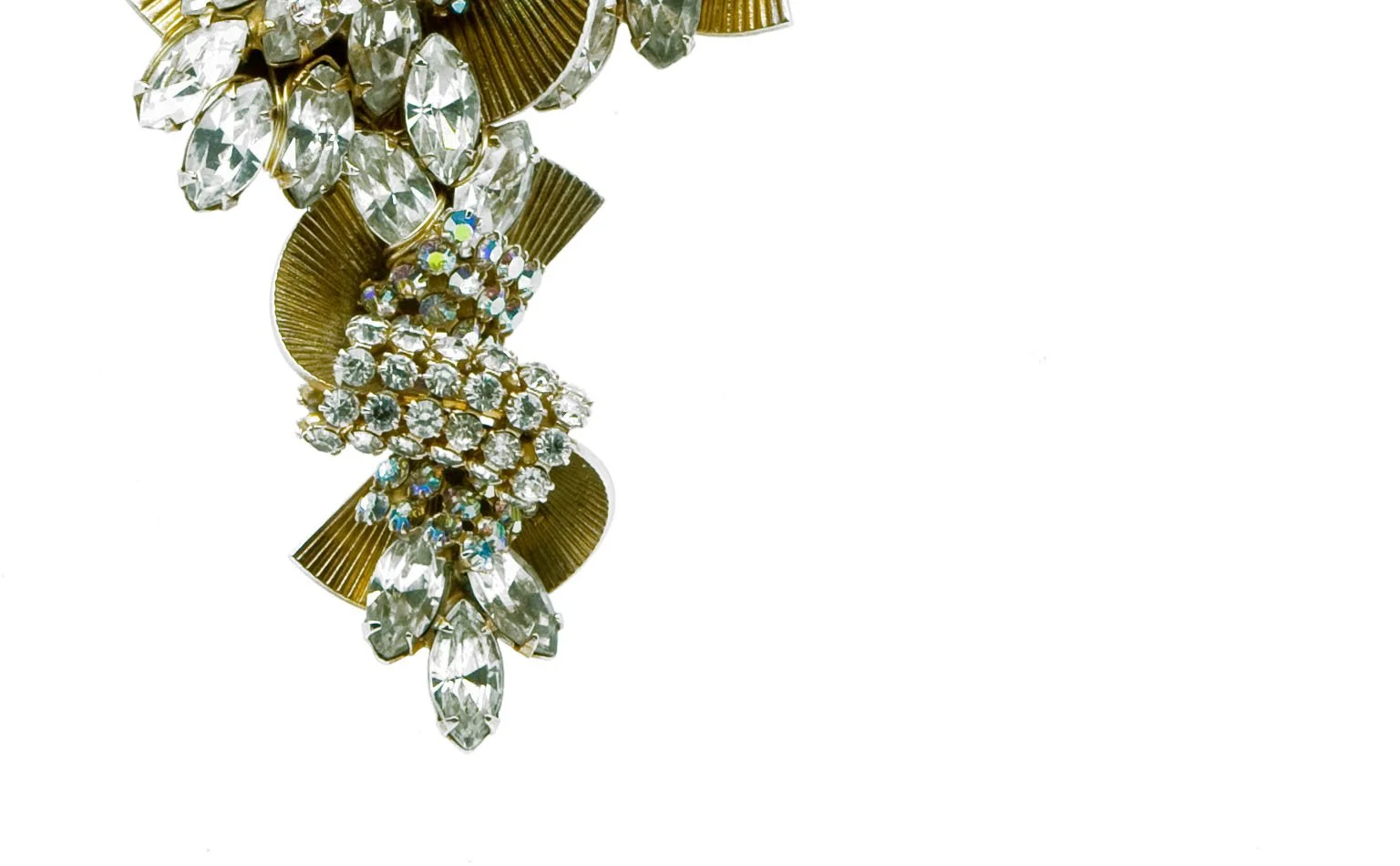 Detail of a rhinestone cluster set into gold mesh