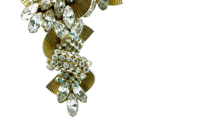 Detail of a rhinestone cluster set into gold mesh
