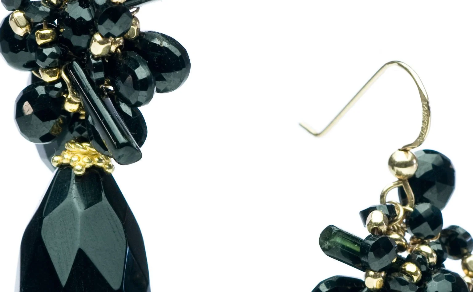 Black jet drop earrings with faceted crystal clusters