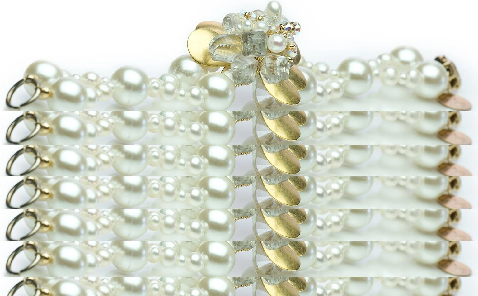 Wide pearl and chain cuff bracelet with gold-tone spacers