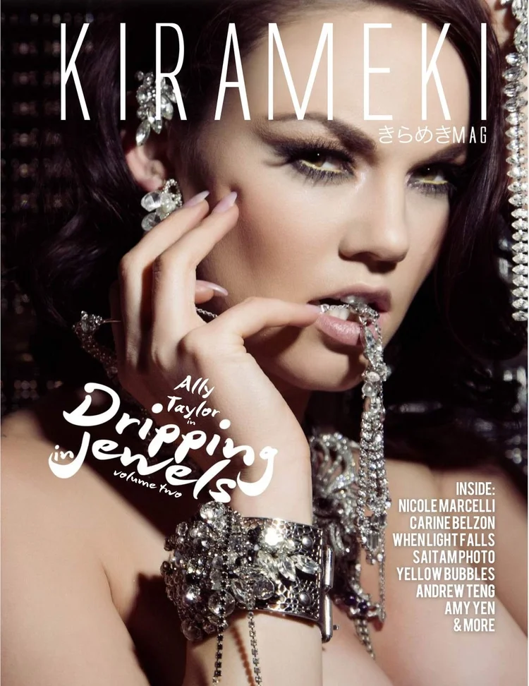 Kirameki Mag cover, Dripping in Jewels volume two: Ally Taylor wearing an Andrea Li crystal cuff and earring