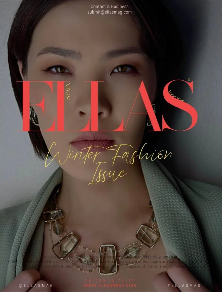 ELLAS Winter Fashion Issue cover variant, December 2025, with an Andrea Li framed quartz necklace