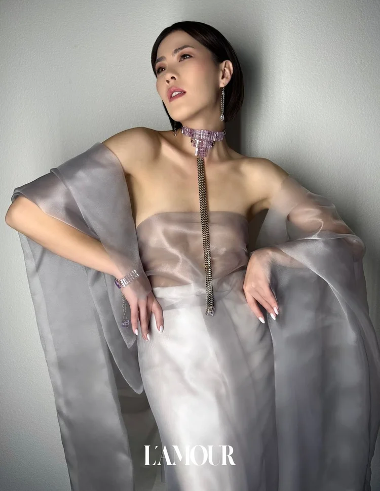 L'AMOUR cover with an Andrea Li choker and chain drop
