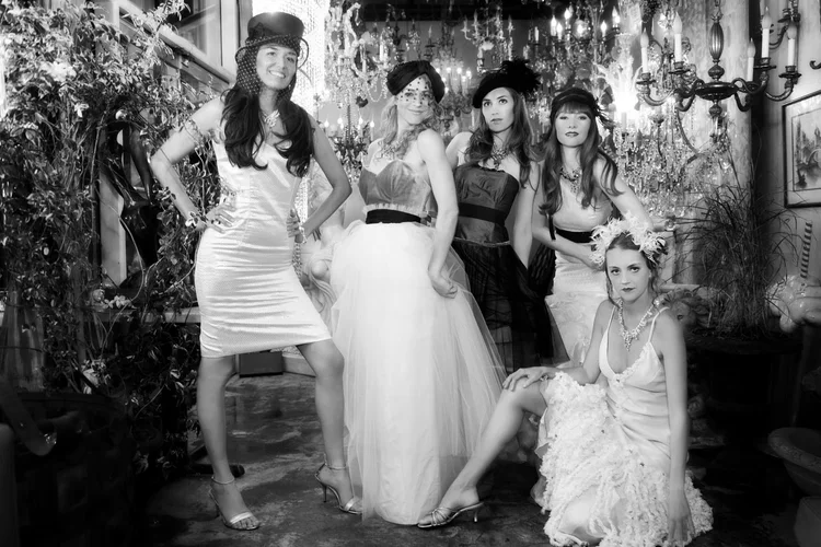 Black and white: four models in the store