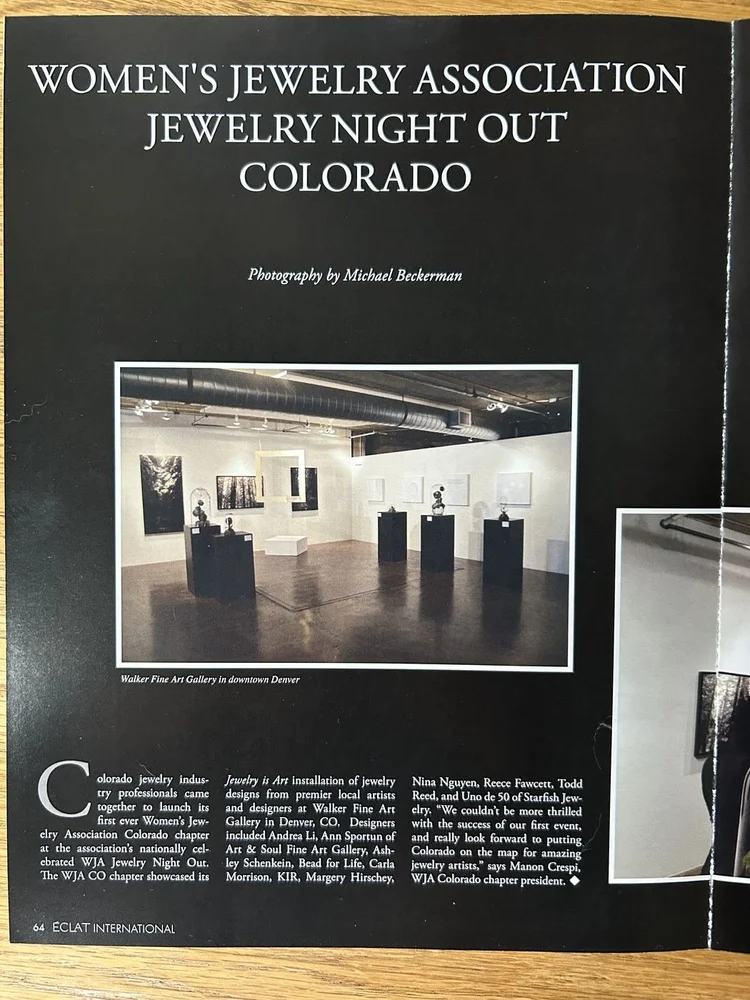 Eclat International page 64: Women's Jewelry Association Jewelry Night Out Colorado, with the gallery installation