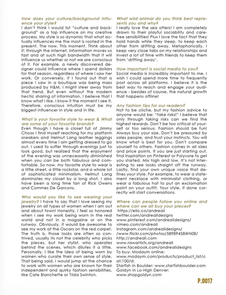 Kirameki #15 page 17: the Jewelry Spotlight Q and A continued, with her links