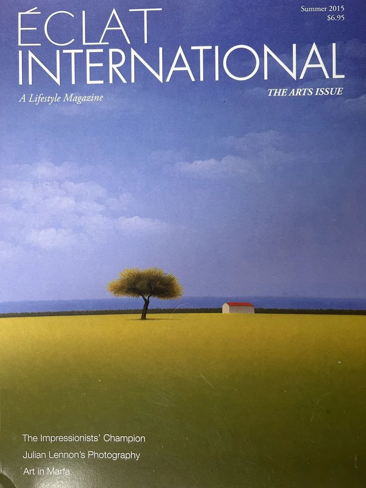 Eclat International cover, Summer 2015, The Arts Issue: a lone tree in a yellow field