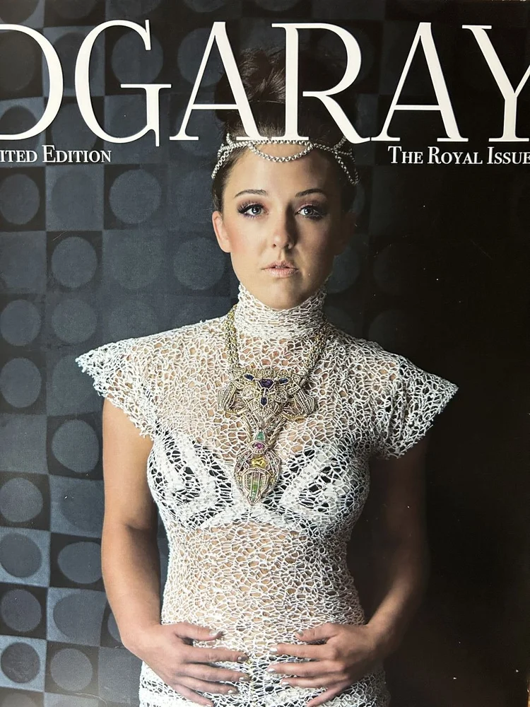 DGARAY cover, Limited Edition, The Royal Issue: a model in a lace dress with a jeweled pendant