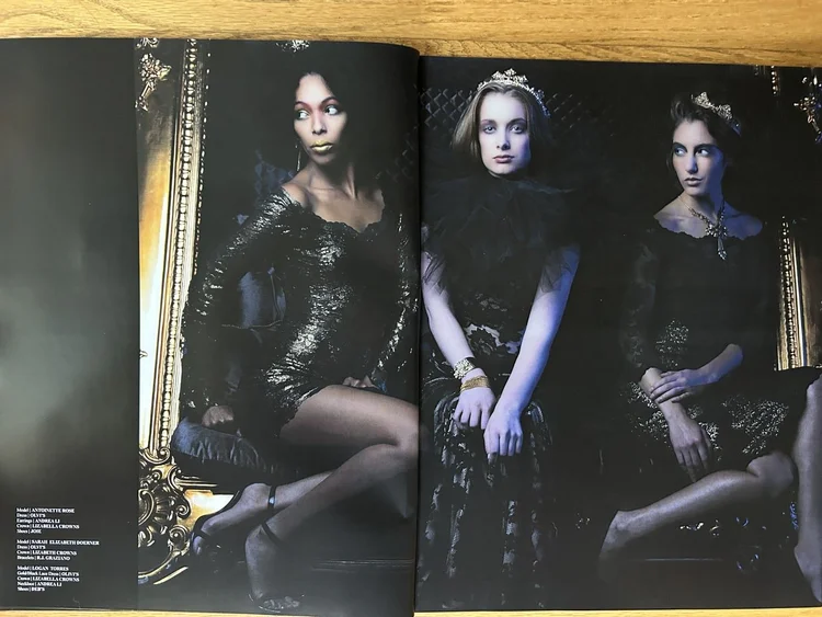 DGARAY spread, The Royals: three women on a gilded chair