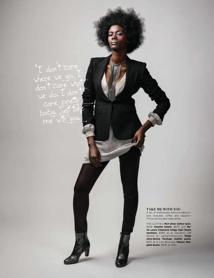 Page 109, Take Me With You: a model in a black jacket and heels