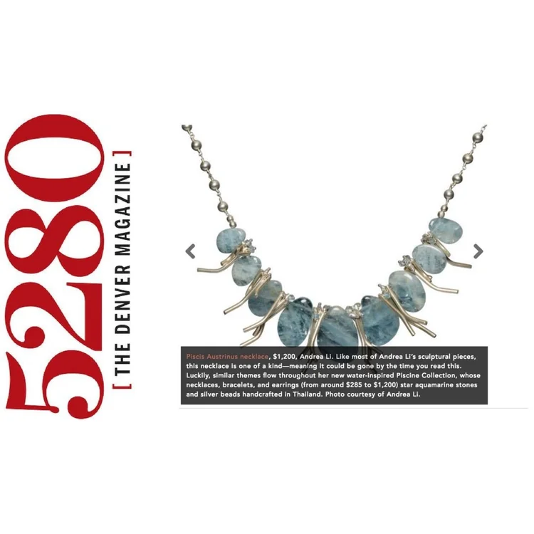 5280 graphic: the Piscis Austrinus necklace in aquamarine and silver, with the Gift Guide 2017 caption
