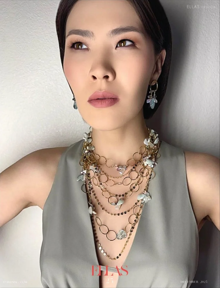 ELLAS Tamar page: layered Andrea Li necklaces