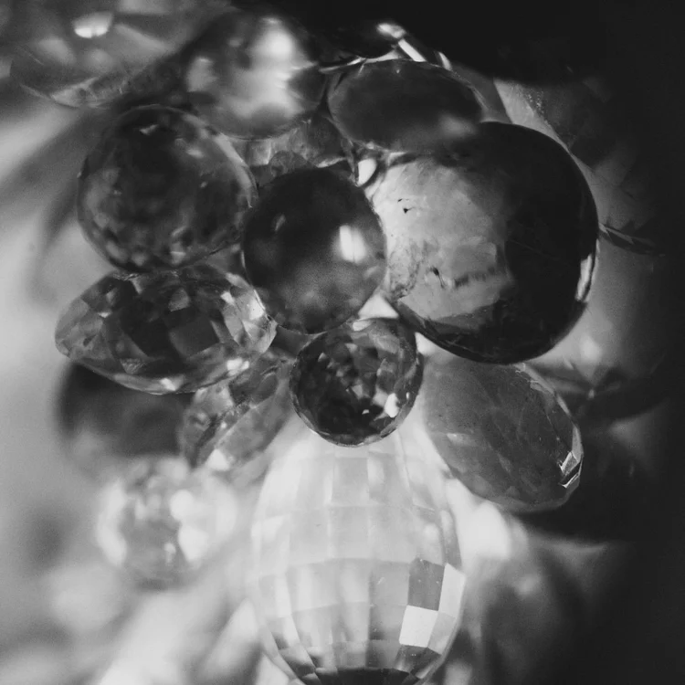 Black and white macro of round faceted stones