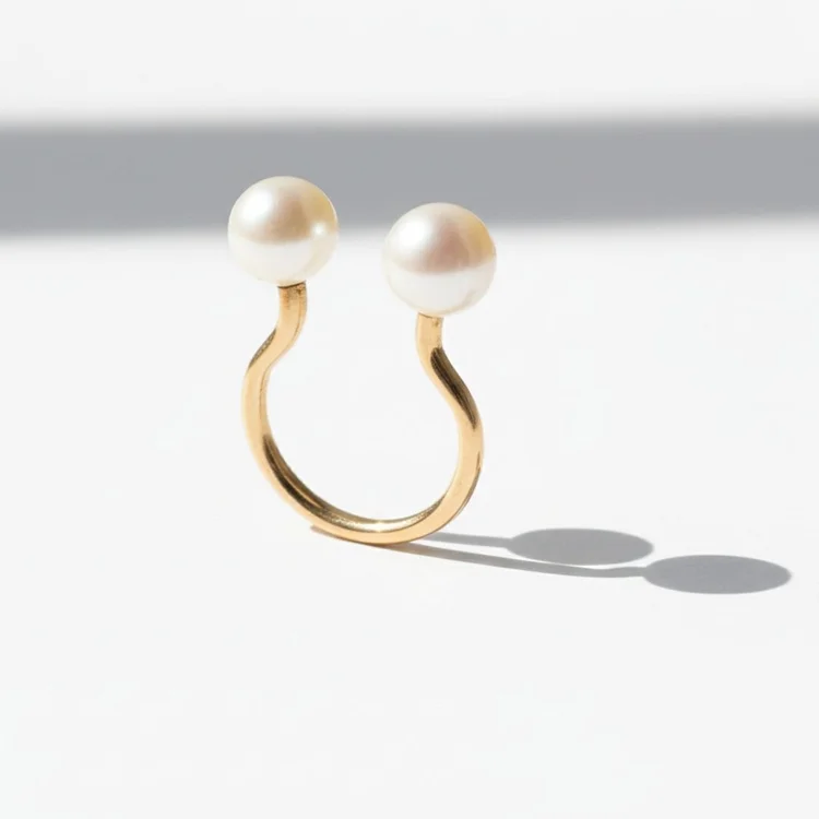 Statement Gold Two Pearl Floating Illusion Ring, by Andrea Li
