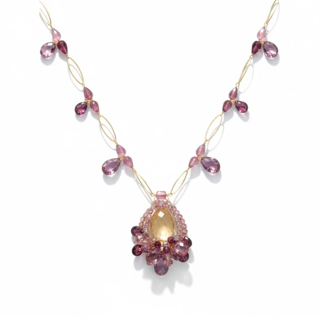 Pink Topaz and Gemstone Pendant Necklace