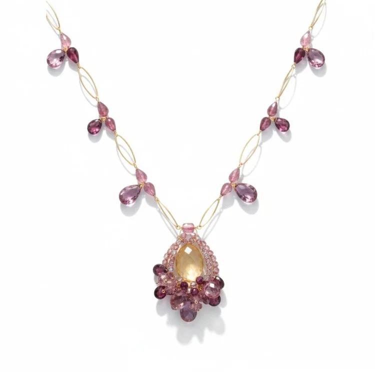 Pink Topaz And Gemstone Pendant Necklace, by Andrea Li