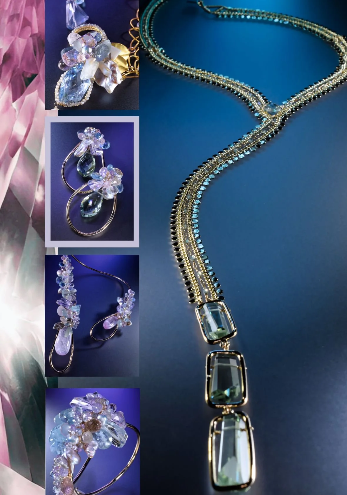 multiple images of pastel gemstone jewelry in a collage
