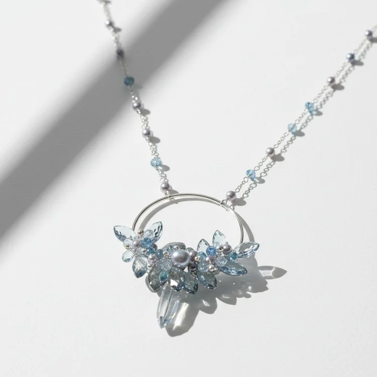 Silver Circle Pendant With Gemstone Wreath Necklace, by Andrea Li