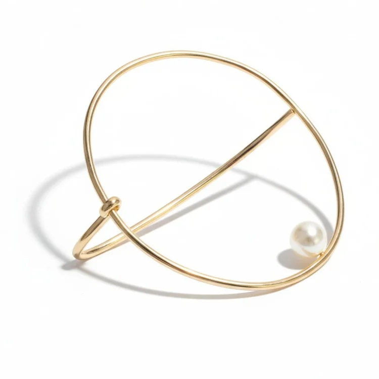 Statement Large Open Circle Single Pearl Hand Cuff, by Andrea Li