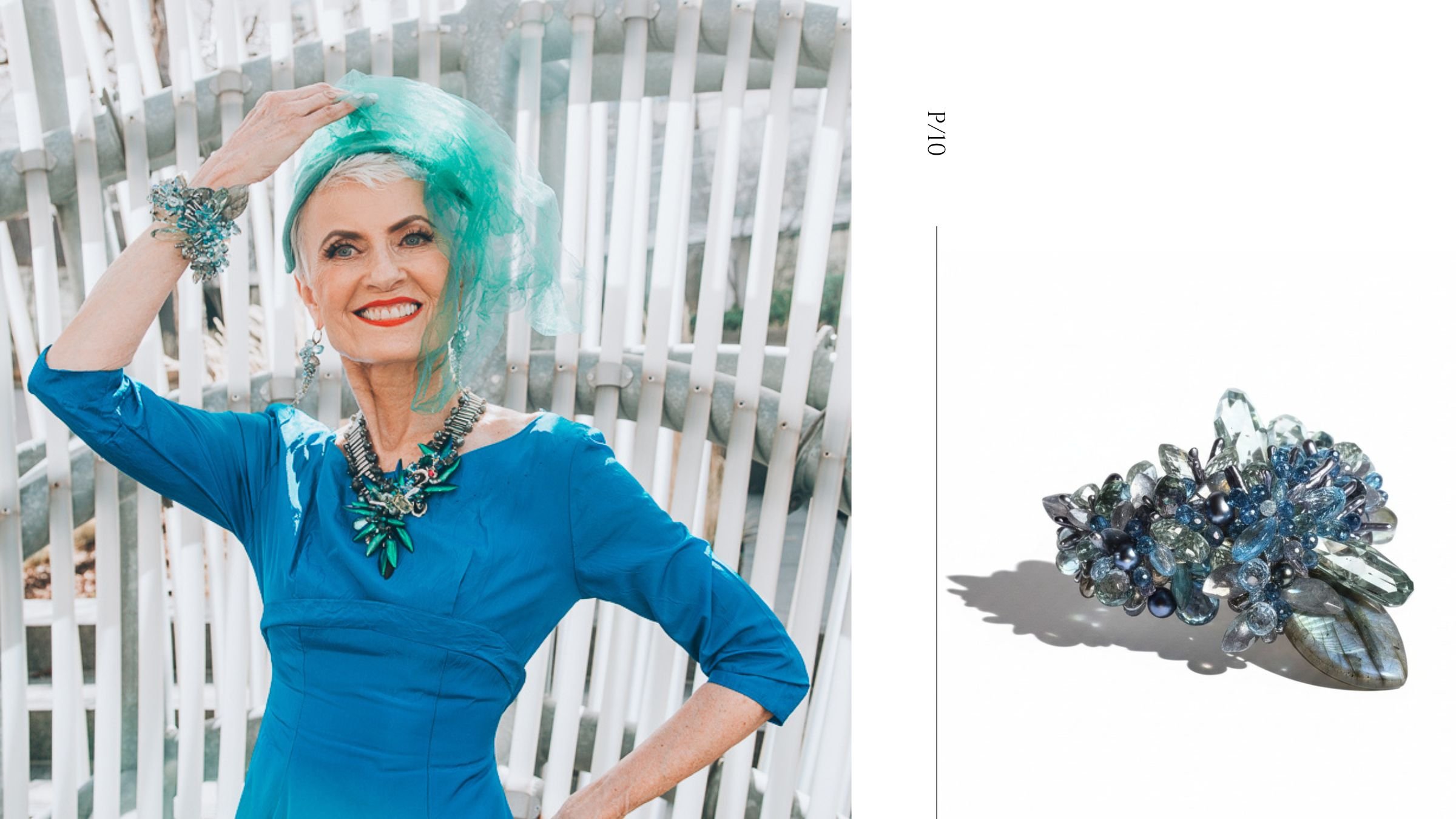 Style Crone in a labradorite and blue gemstone statement cuff, wearable art by Andrea Li