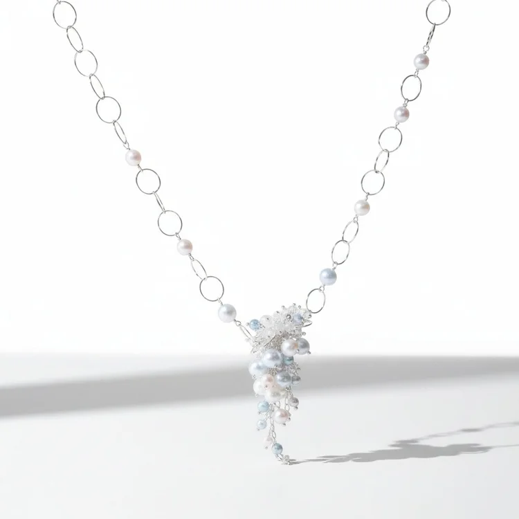 Graduated Pearl Cluster Drop Necklace, by Andrea Li