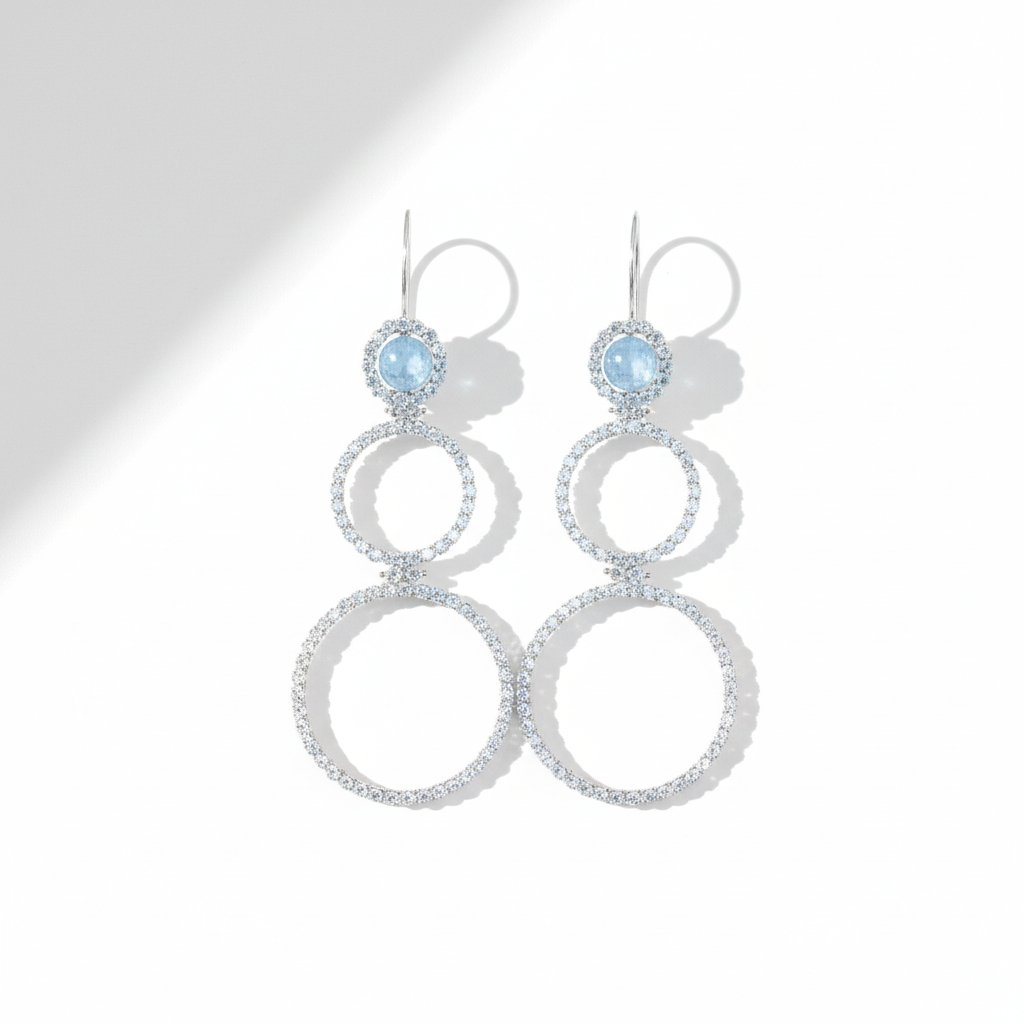 Triple Hoop Aquamarine Statement Earrings