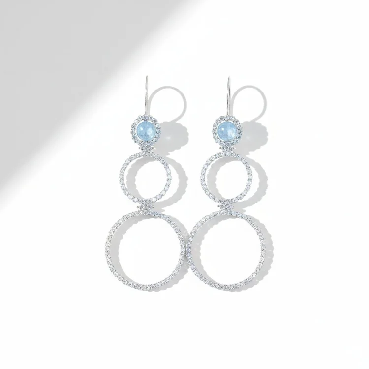 Triple Hoop Aquamarine Statement Earrings, by Andrea Li