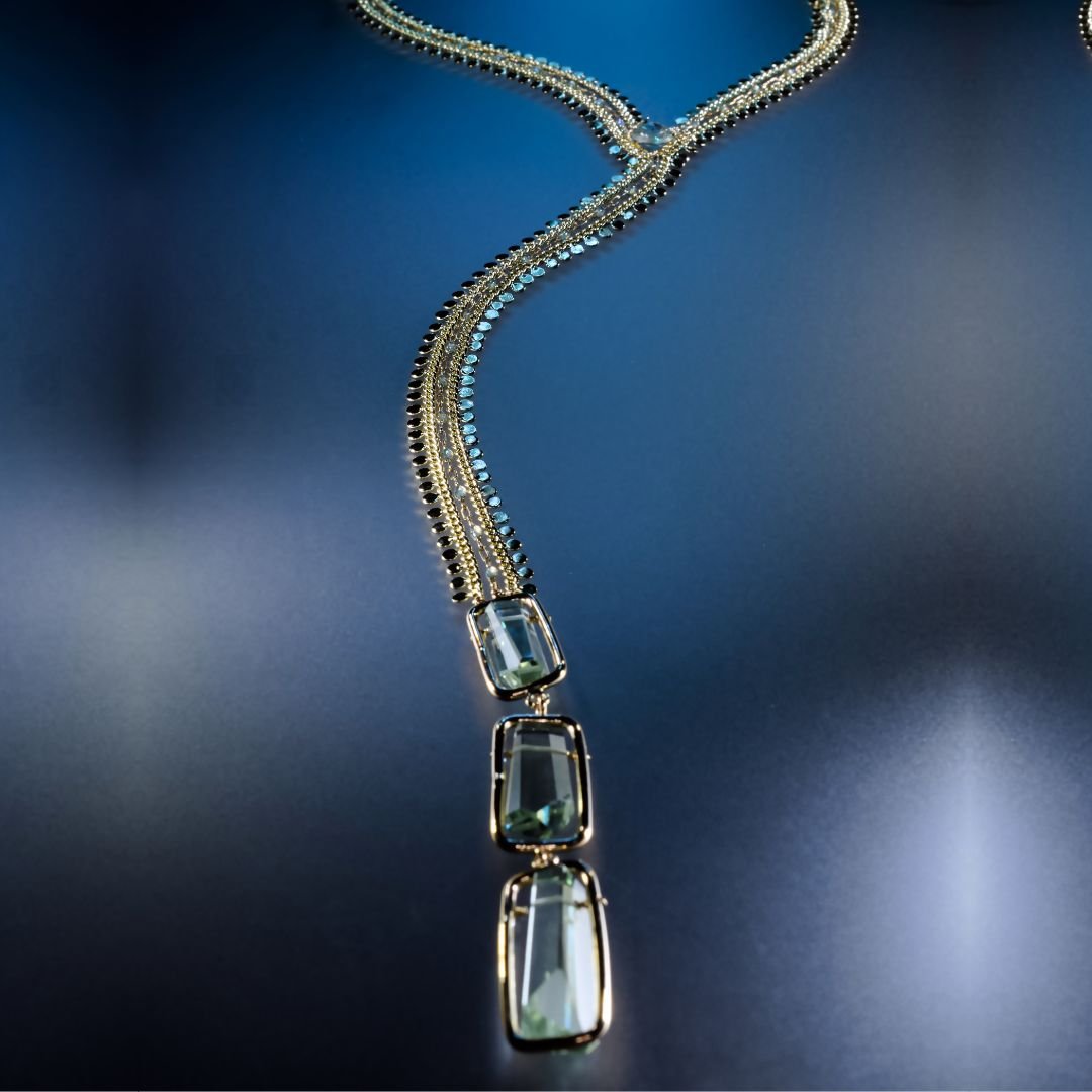 green amethyst drop Y necklace