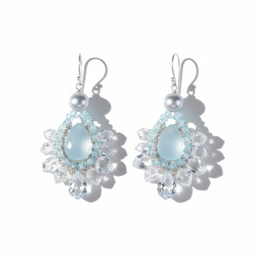 Blue aquamarine herkimer diamond earrings