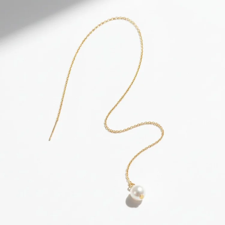 14k Extra Long Delicate Chain Ear Threader With Akoya Pearl, by Andrea Li