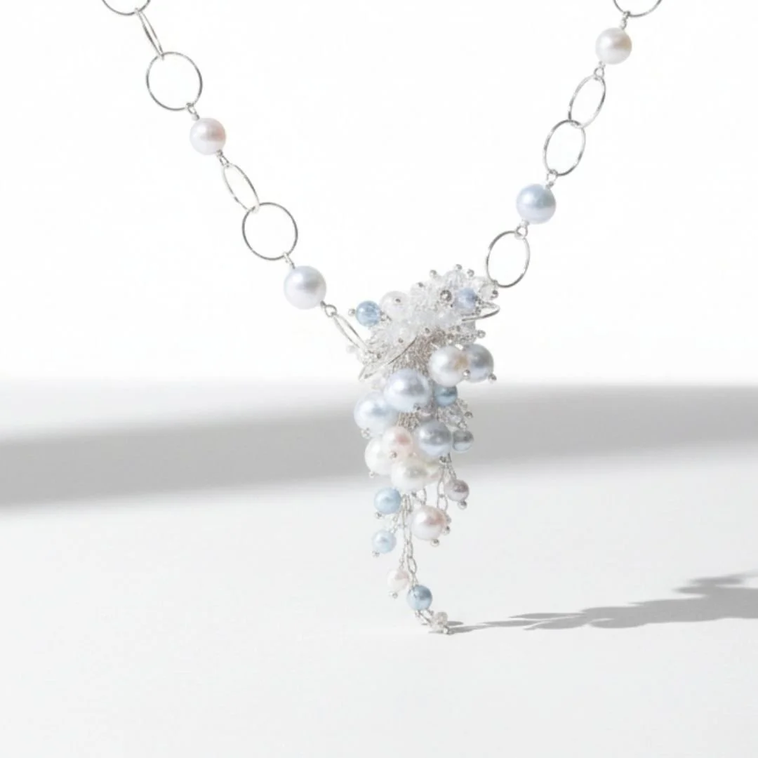 Pearl and aquamarine necklace