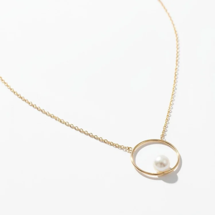14k Gold Circle Pearl Pendant Necklace, by Andrea Li