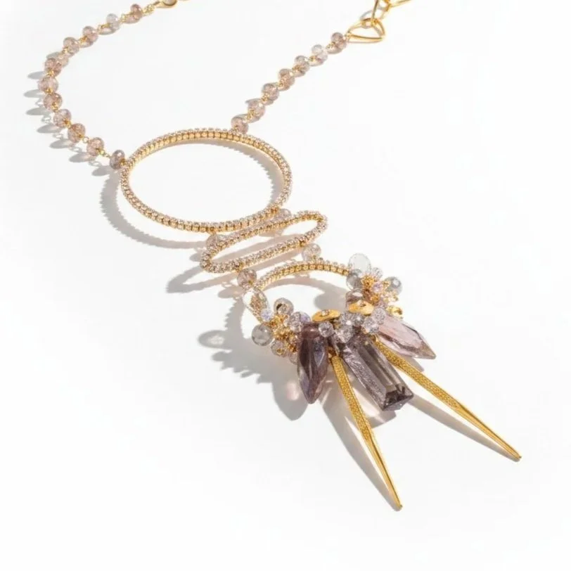 Kali Long Multi-Circle Gemstone Drop Pendant Necklace