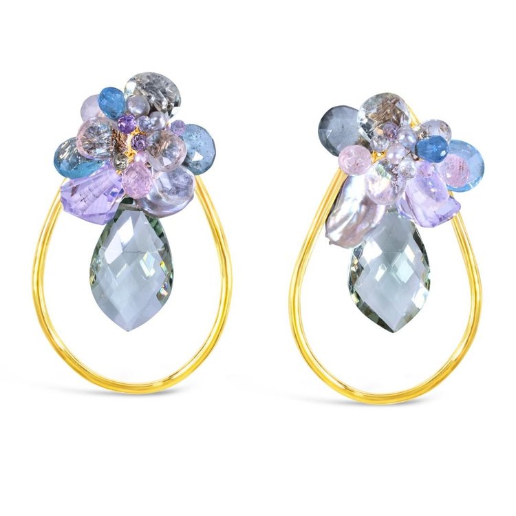 Gold Teardrop Pastel Gemstone Cluster Earrings, by Andrea Li