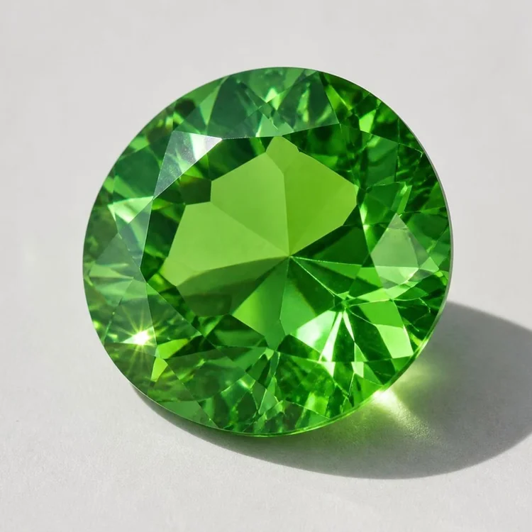Illustration of a faceted tsavorite garnet, vivid green