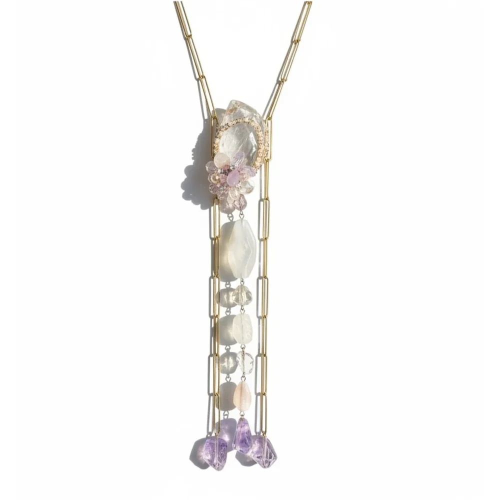 Last Light, a one-of-a-kind pink kunzite and pale amethyst double chain necklace by Andrea Li