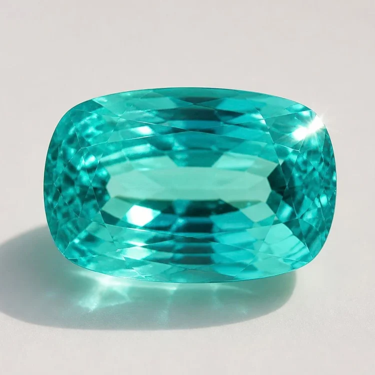 Illustration of a faceted Paraíba tourmaline, neon blue-green