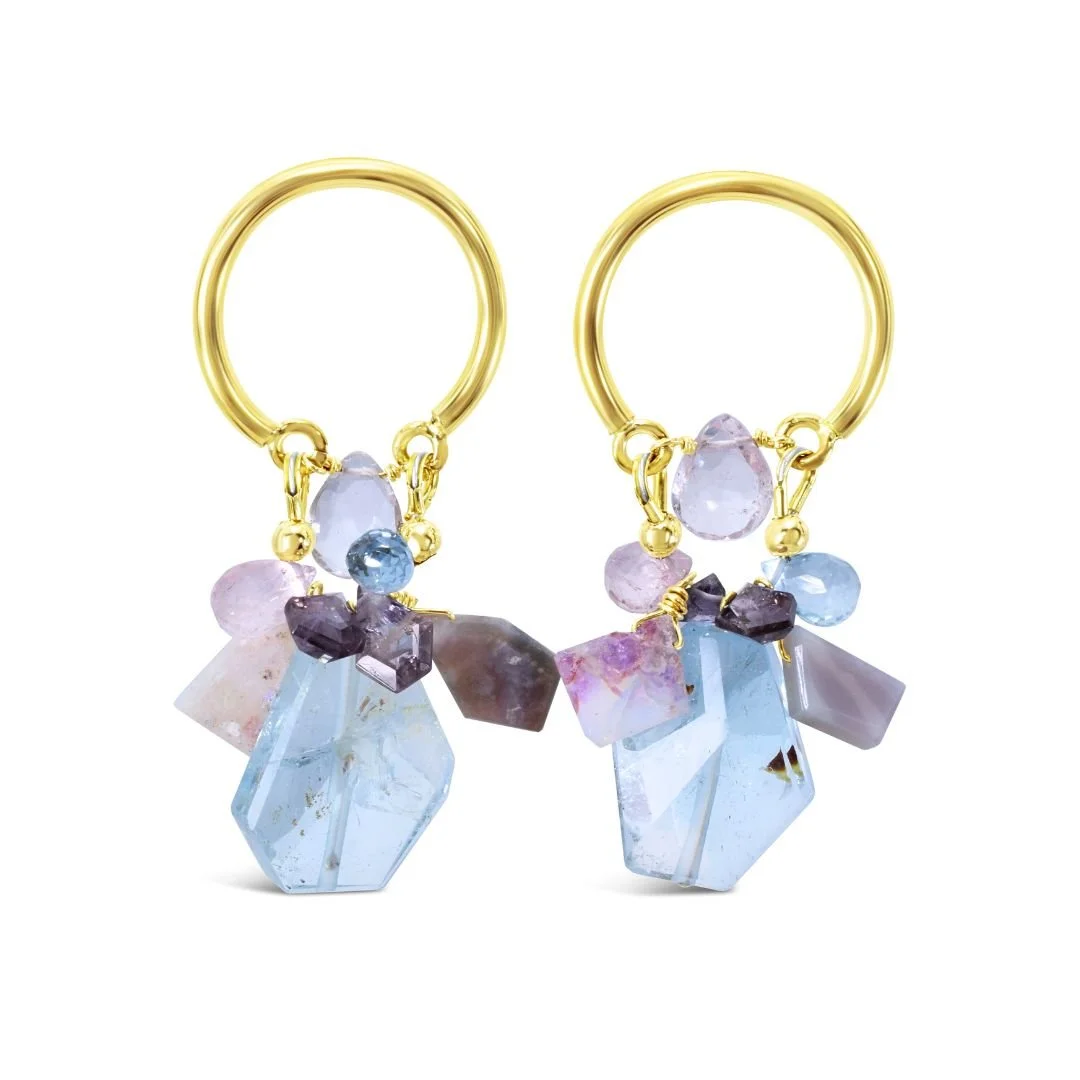 Gemstone Dangle Hoop Earrings