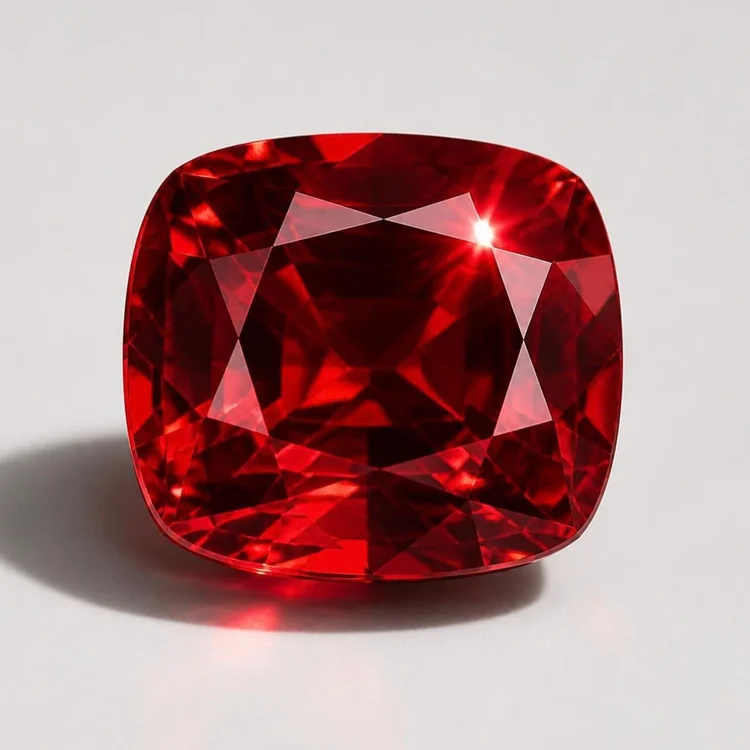 Illustration of a faceted pyrope garnet, fiery crimson
