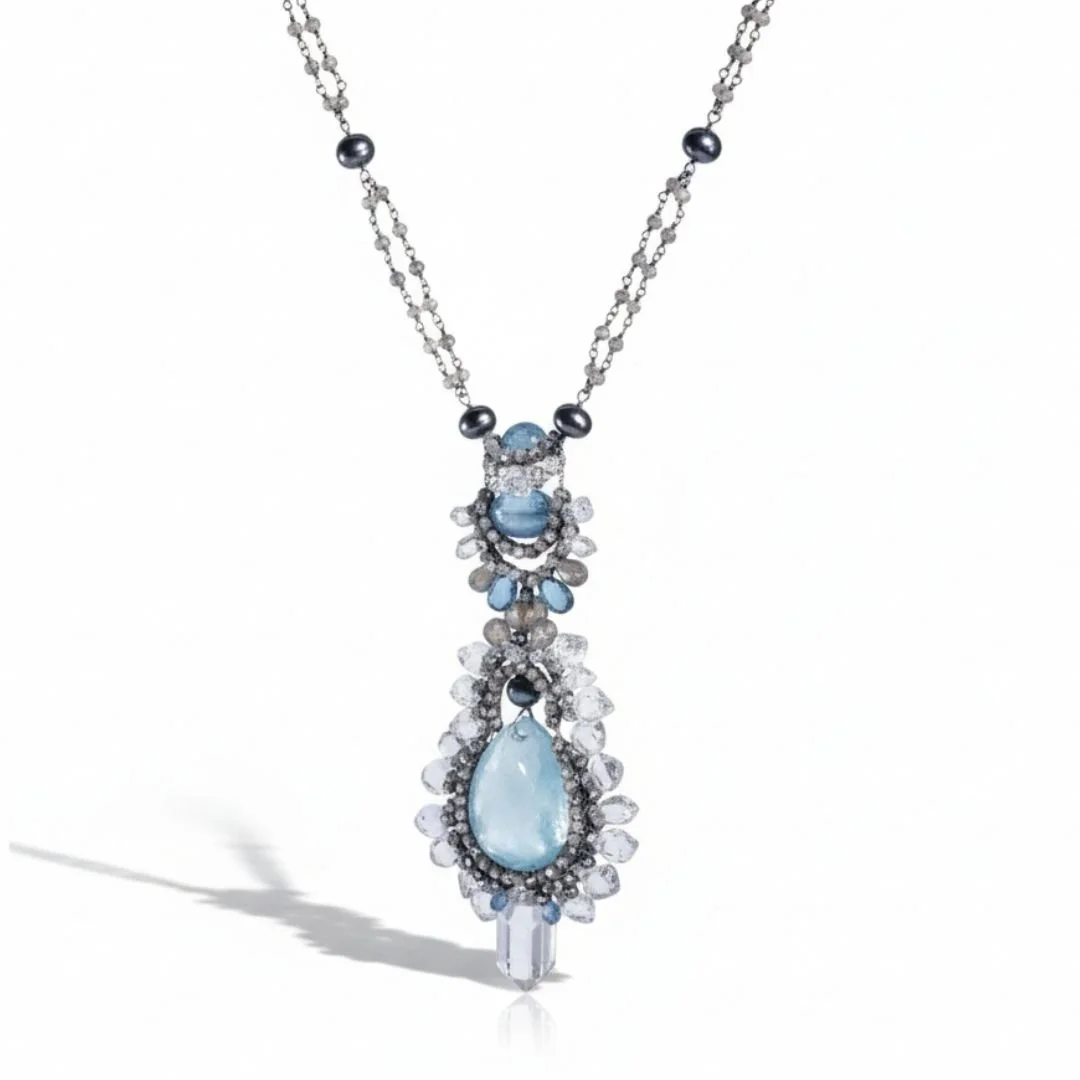 Aquamarine herkimer diamond necklace