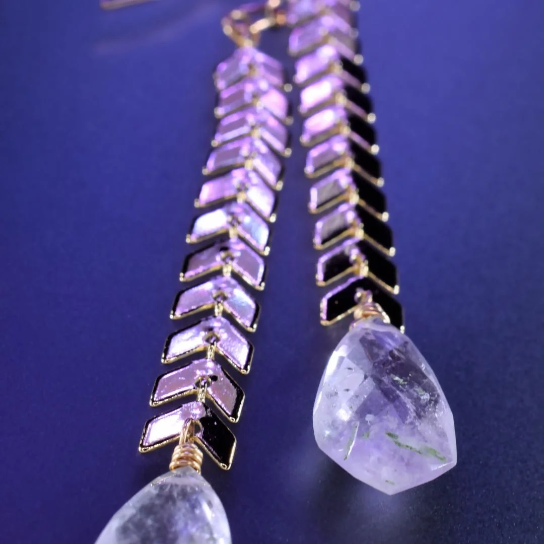 amethyst chain drop earrings