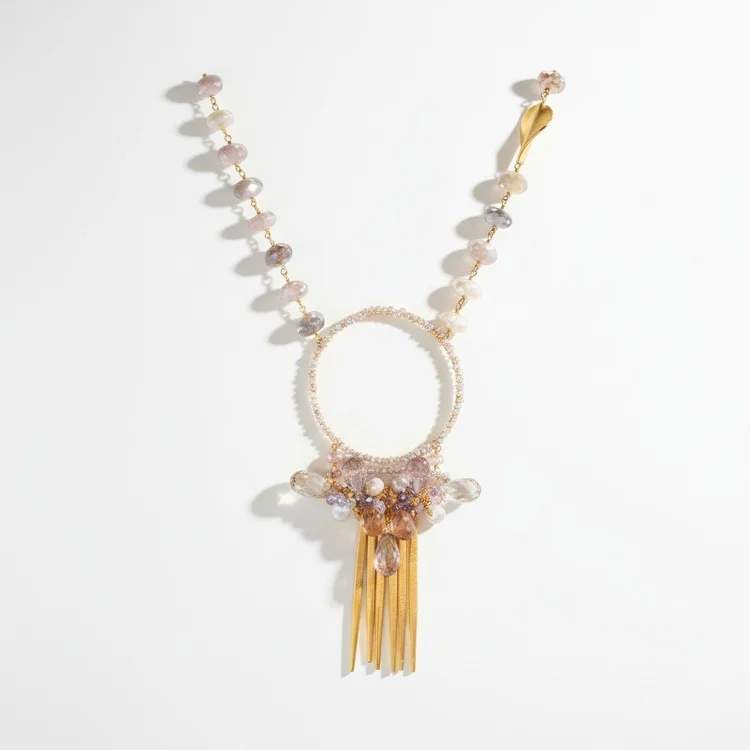 Mohini Long Gemstone Pendant Drop Necklace, by Andrea Li
