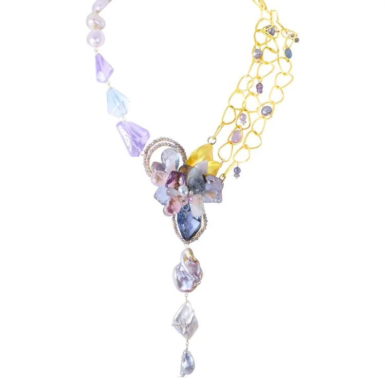Pastel Gemstone Multi-Chain Drop Necklace, by Andrea Li