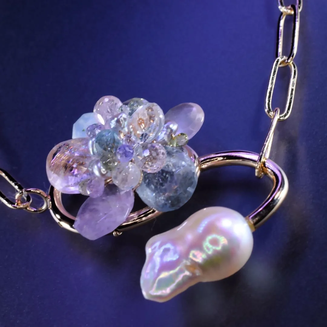 pastel gemstone with baroque pearl hook necklace